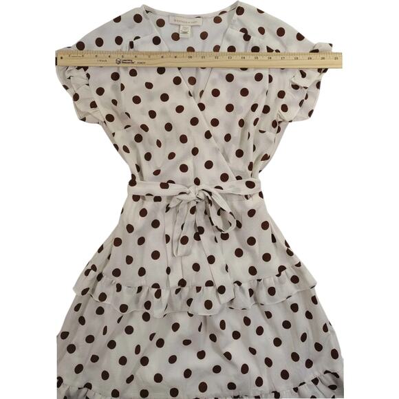 Monteau Women's Surplice Neck Polka Dot Flounce Dress with Tie Front Size XS - Picture 3 of 9